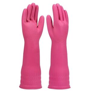 WISHPOOL Reusable PVC Flock Lined Hand Gloves for Kitchen Dishwashing During Winters, Free Size, Elbow Length, Wet and Dry Glove, 1 Pair (COLOUR MAY VARY RED OR PINK AS PER AVAILABILITY)