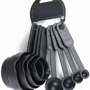 Floraware Measuring Cup and Spoon Set, Multi-Purpose Kitchen Tool, Measuring Cups for Kitchen, Cake Baking Accessories, Measuring Spoons and Cups Set (Black)