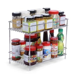 Zepdos? Stainless Steel 2-Tier Kitchen Rack and Organizer Spice Rack and Container Organizer, Utensils Dishes Spices Jar Holder Rack and Cup and Glass Holder (2 Layer Rack)